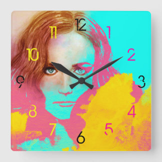 Reloj Cuadrado Colorful Abstract Pop Woman, Square Clock