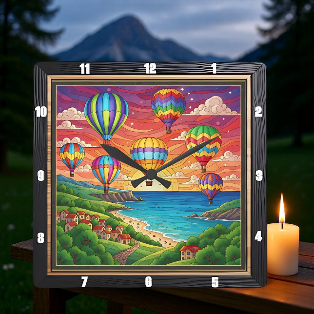 Reloj Cuadrado Colorful Balloons Coastal Village (Subido por el creador)