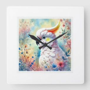Reloj Cuadrado Colorful Cockatoo 080824AREF110 - Watercolor