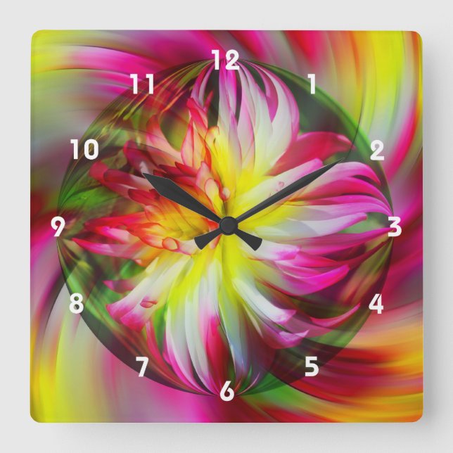 Reloj Cuadrado Colorful Dahlia Flower Abstract Art (Anverso)