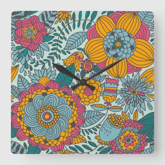 Reloj Cuadrado Colorful floral pattern (Anverso)