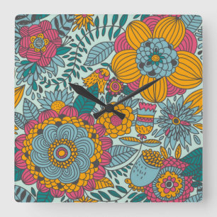 Reloj Cuadrado Colorful floral pattern
