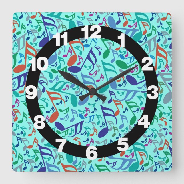 Reloj Cuadrado Colorful Music Notes (Anverso)