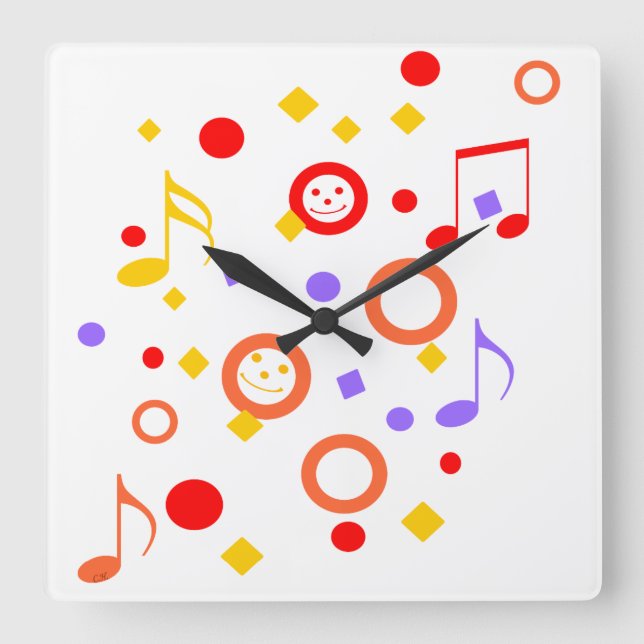 Reloj Cuadrado Colorful Music Notes (Anverso)