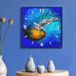 Reloj Cuadrado Colorful orange jellyfish blue ocean bold modern<br><div class="desc">Take a lesson from this orange yellow jellyfish floating along in the turquoise blue ocean and let life take its course whenever you check the time on this stunning vibrantly-colored photo wall clock. Your choice of a round or square clock face. Makes a great housewarming gift! You can easily personalize...</div>