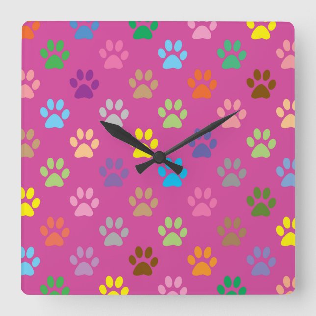 Reloj Cuadrado Colorful paw prints pattern  (Anverso)