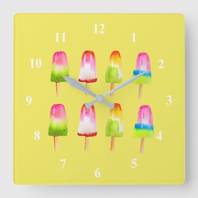 Reloj Cuadrado Colorful popsicle ice-block Summer art (Anverso)