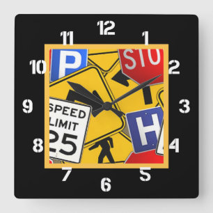 Reloj Cuadrado Colorful Traffic Signs