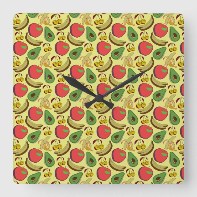 Reloj Cuadrado Colorful tropical fruit seamless pattern (Anverso)