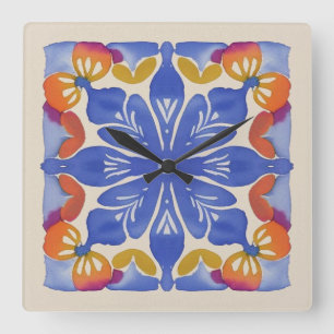 Reloj Cuadrado Colorida acuarela floral