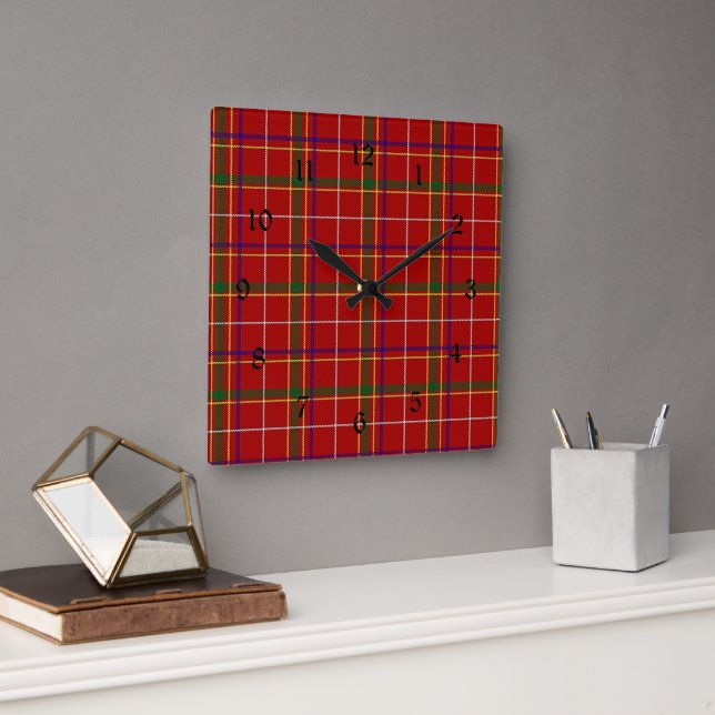 Reloj Cuadrado Colorida Red Tartan Plaid (Oficina)