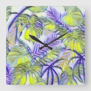 Reloj Cuadrado Coloridas hojas tropicales de gran tamaño pintura