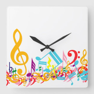 Reloj Cuadrado Coloridas notas musicales de jumble