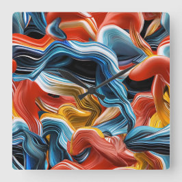 Reloj Cuadrado Coloridas olas de ondas de barrido azul oro blanco