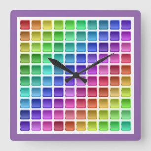 RELOJ CUADRADO COLORIDAS PLAZAS DE BALDOSAS