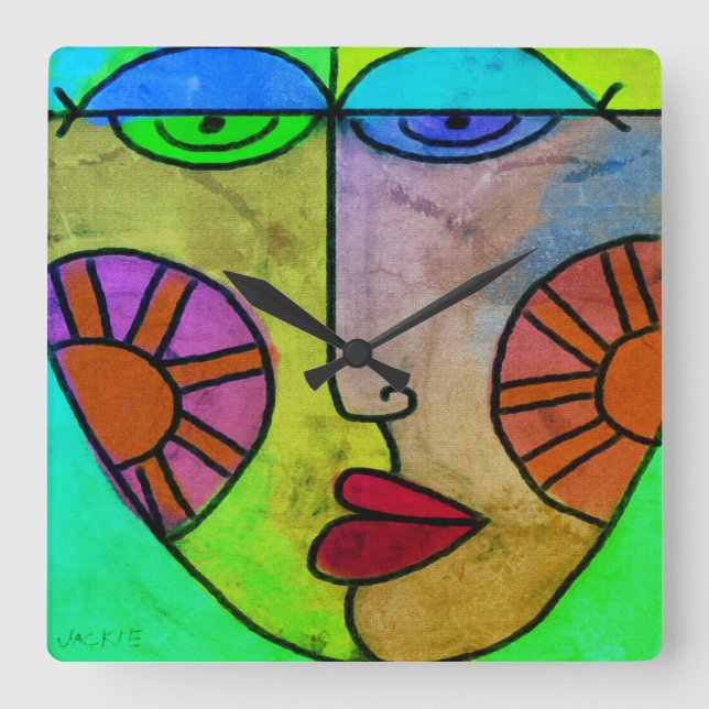 Reloj Cuadrado Colorido Abstract Art Face (Anverso)