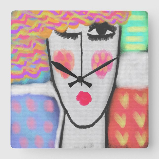 Reloj Cuadrado Colorido Abstract Art Square Wall Clock (Anverso)