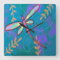 Colorido Abstracto Art Dragonfly Square Wall Clock