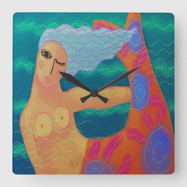 Reloj Cuadrado Colorido Abstracto Art Mermaid Square Wall Clock (Anverso)