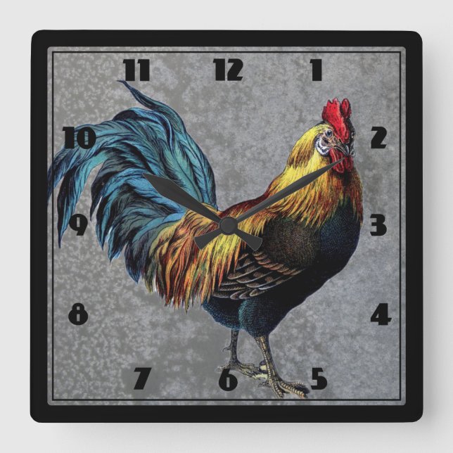 Reloj Cuadrado Colorido Bantam Rooster (Anverso)