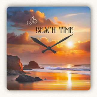 Reloj Cuadrado Colorido en el atardecer del tiempo de playa