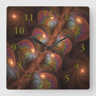 Reloj Cuadrado Colorido Fluorescente Abstracto Trippy Marrón Frac