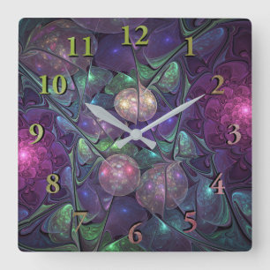 Reloj Cuadrado Colorido Glittering Moderno Resumen Arte Fractal