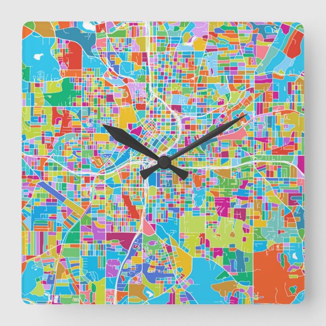 Reloj Cuadrado Colorido mapa de Atlanta (Anverso)
