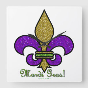 Reloj Cuadrado Colorido Mardi Gras Fleur De Lis