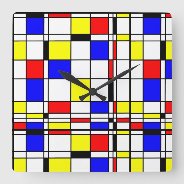 Reloj Cuadrado Colorido Minimalista mondrino De Stijl Arte modern (Anverso)