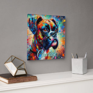 Reloj Cuadrado Colorido Pop Art Boxer Perro Perros Azules Verde a