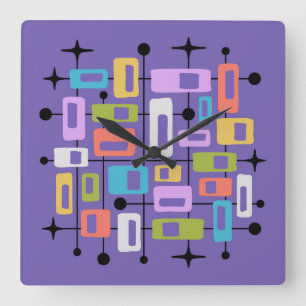 Reloj Cuadrado Colorido Retro Moderno de Mediano Siglo Abstracto