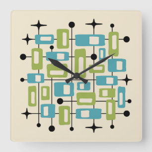 Reloj Cuadrado Colorido Retro Moderno de Mitad de Siglo Abstracto