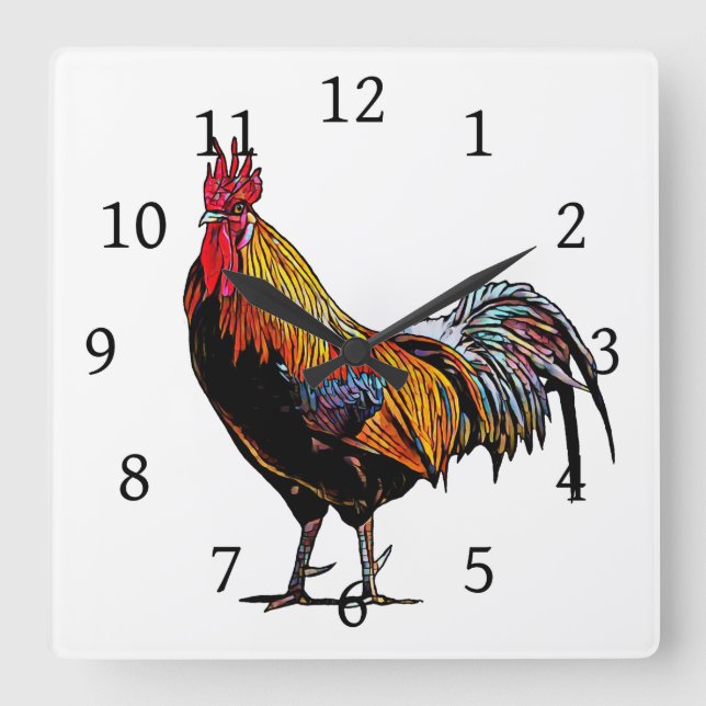 Reloj Cuadrado Colorido Rooster (Anverso)