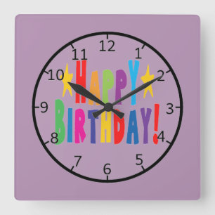 Reloj Cuadrado Colorido texto de cumpleaños feliz