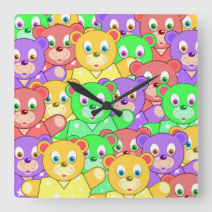 RELOJ CUADRADO COLORIDOS OSOS TEDIDOS
