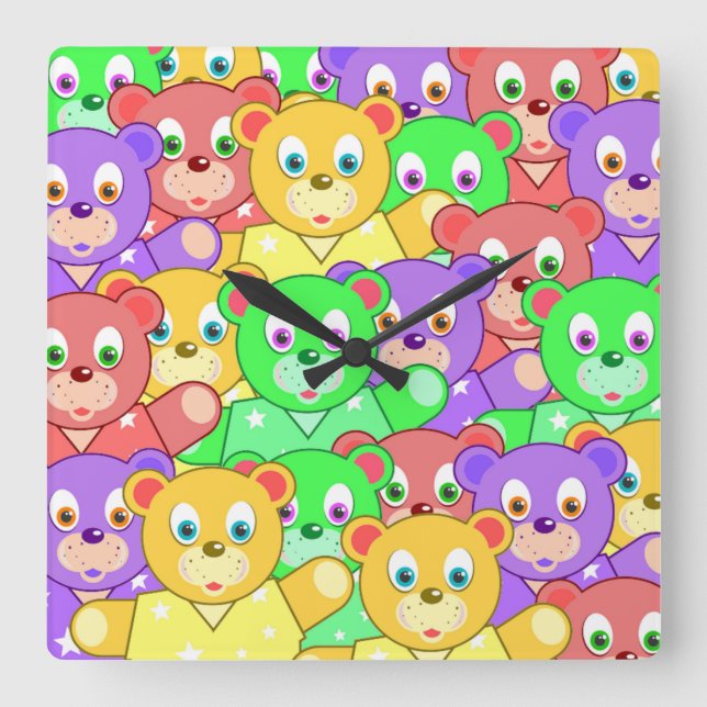 RELOJ CUADRADO COLORIDOS OSOS TEDIDOS (Anverso)