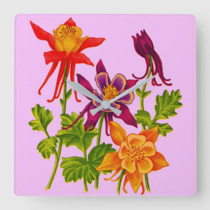 Reloj Cuadrado columbine flowers