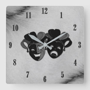 Reloj Cuadrado Comedy and Tragedy Theater Jester Masks Silver