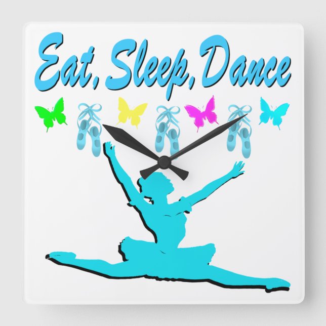 RELOJ CUADRADO COMER, DORMIR, BAILAR DISEÑO BALLERINA (Anverso)