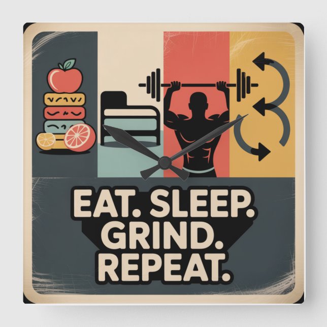 Reloj Cuadrado Comer. Dormir. Moler. Repetir (Anverso)