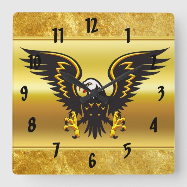 Reloj Cuadrado Comic strip Black and Gold eagle with gold foil