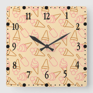 Reloj Cuadrado Comida de verano con contornos de helado de contor