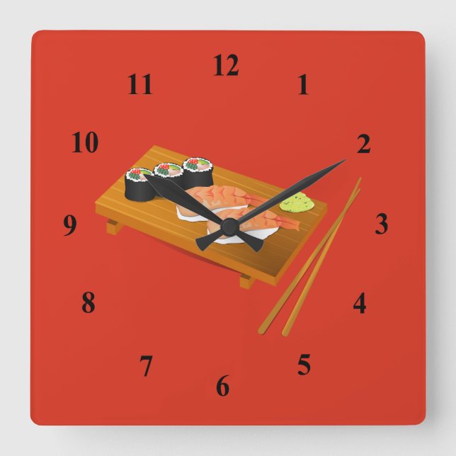 Reloj Cuadrado Comida japonesa del dibujo animado del sushi (Anverso)