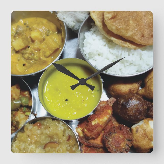 Reloj Cuadrado Comida vegetariana india (Anverso)