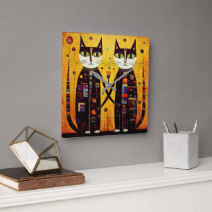 Reloj Cuadrado Compañeros abstractos: Un cuento de dos gatos