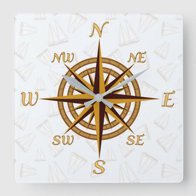 Reloj Cuadrado Compass Rose (Anverso)