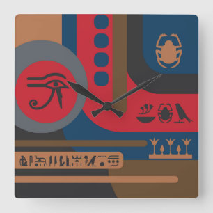 Reloj Cuadrado Composición Art Déco de los Símbolos Egipcios #