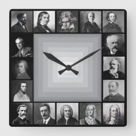 Reloj Cuadrado Compositores famosos retratos en blanco y negro