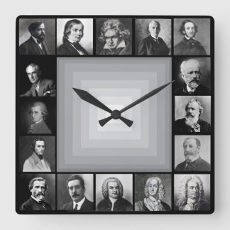 Reloj Cuadrado Compositores famosos retratos en blanco y negro